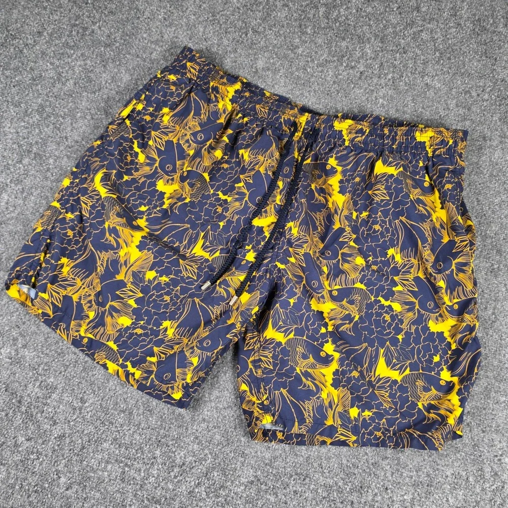 Vilebrequin Moorea Swim Trunks Mens 5XL Blue Yellow Fish MONC1B05 105